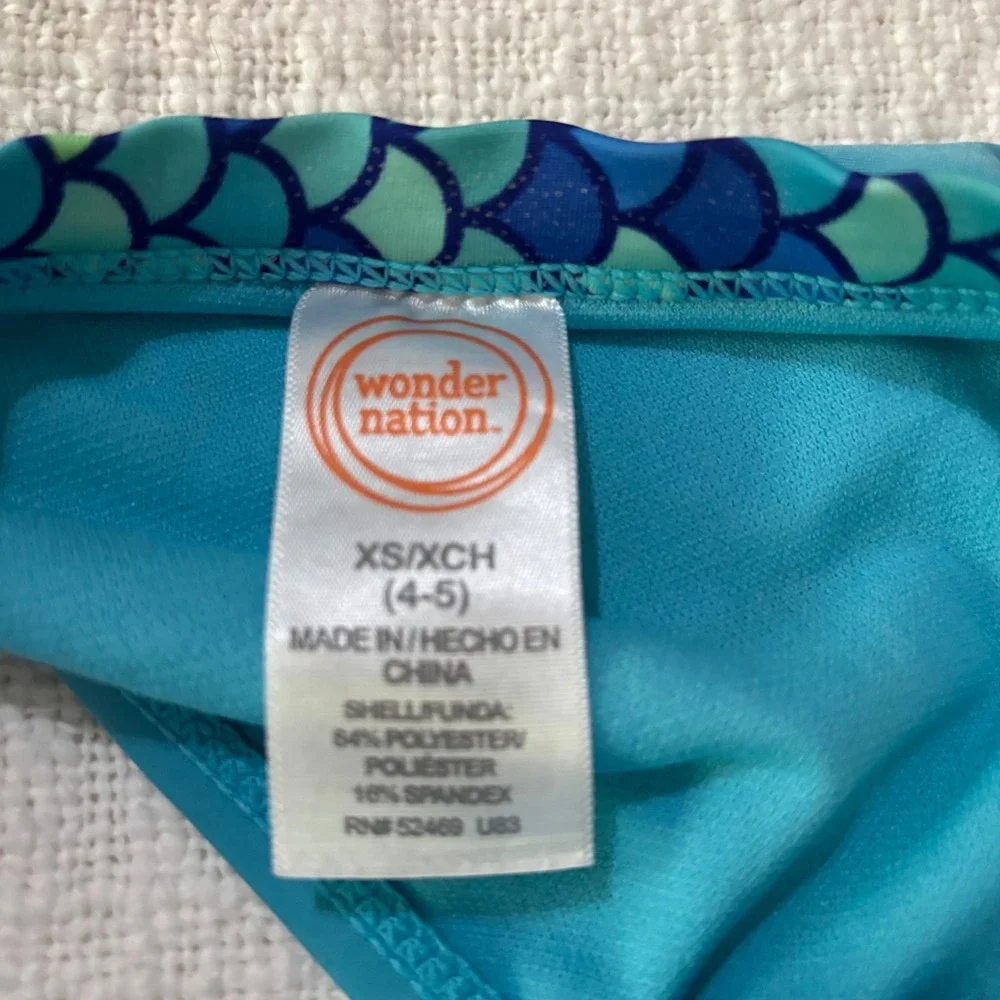 OP & Wonder Nation Girls Swimsuit Bundle Mermaid Tail Leopard Blue XS 4-5 5pc